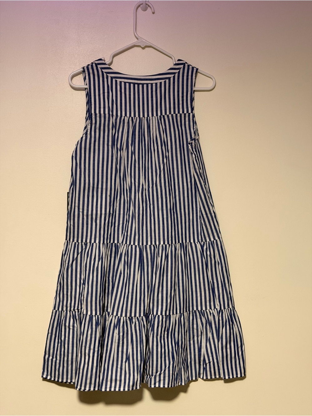 Pomander Place - Navy & White Vertical Stripe Tiered V-Neck Dress - Picture 6 of 7